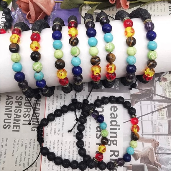 🆕New Lava Rock 7 Chakras Aromatherapy Essential Oil Diffuser Bracelet - Picture 3 of 6